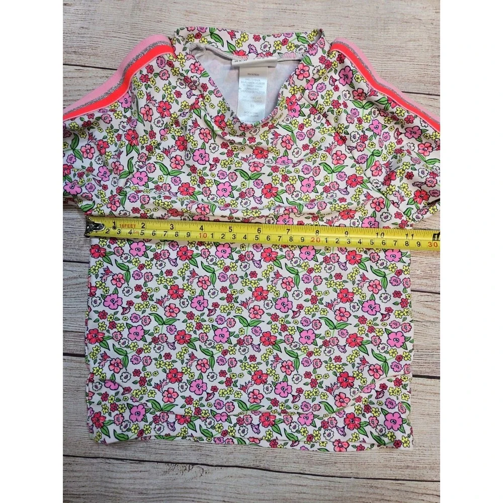 Nicole Miller New York Girl's Floral  Print RashGuard Swim Top Size 6X Pink